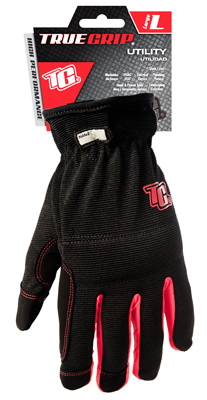 9008223 Utility Work Gloves, High-Performance, L, Elastic Cuff, Foam/Leather, Black/Red