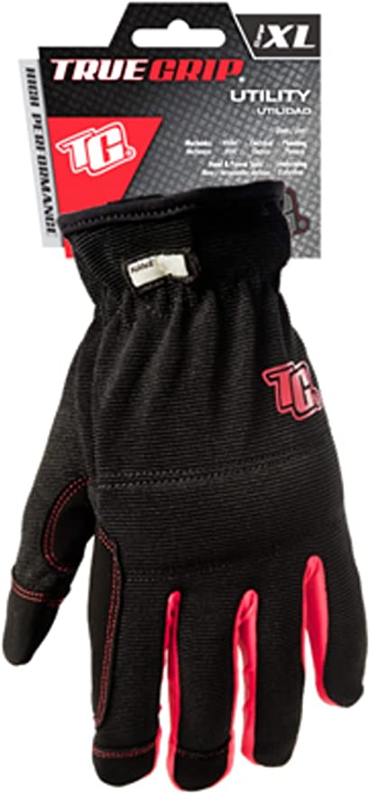 9008323 Utility Work Gloves, High-Performance, XL, Elastic Cuff, Foam/Leather, Black/Red