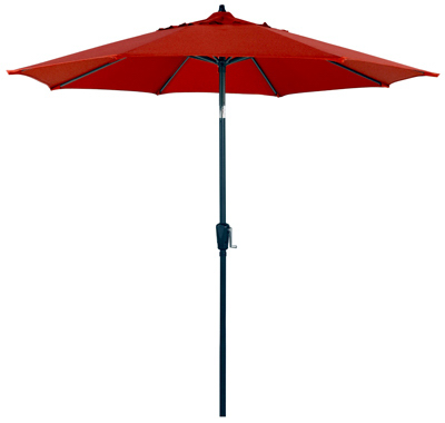 251012 Patio Market Umbrella, 99 in H, 108 in W Canopy, Steel Frame, Round Canopy, Polyester Fabric, Red Fabric