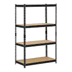 UR-364BLK Garage Storage Shelving Unit, 3200 lb, 4-Shelf, Steel Frame, Wood Shelving, Black, 36 in OAW
