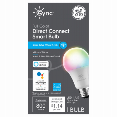 93128981 Smart Light Bulb, 10 W, Wi-Fi Connectivity: Yes, Voice Control, E26 Medium Lamp Base, Full Color Light