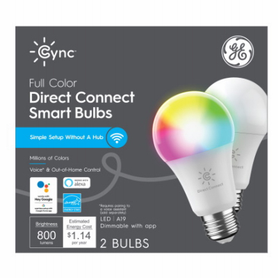 93128982 Smart Light Bulb, 10 W, Wi-Fi Connectivity: Yes, Voice Control, E26 Medium Lamp Base, Full Color Light, 2/PK
