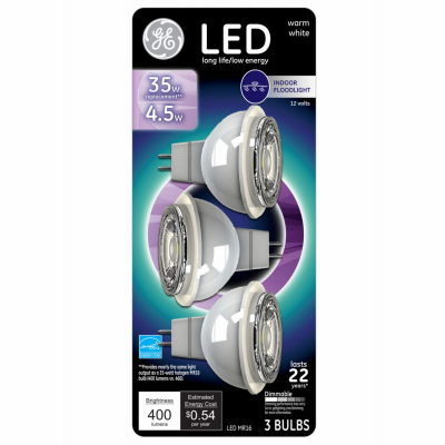 93116243 LED Light Bulb, MR16 Lamp, 35 W Equivalent, GU5.3 Lamp Base, Dimmable, Clear, White Light, 3000 K Color Temp