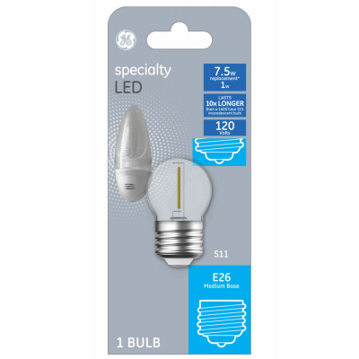93129012 LED Bulb, S11 Lamp, 7.5 W Equivalent, E26/24 Medium Lamp Base, Clear, Soft White Light