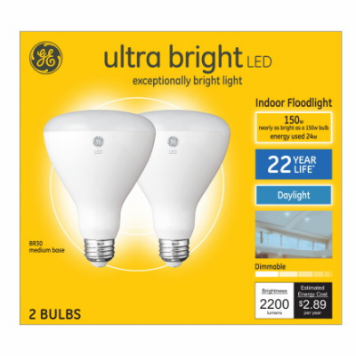 93128858 LED Bulb, BR30 Lamp, 150 W Equivalent, E26/24 Medium Lamp Base, Dimmable, Frosted, 5000 K Color Temp