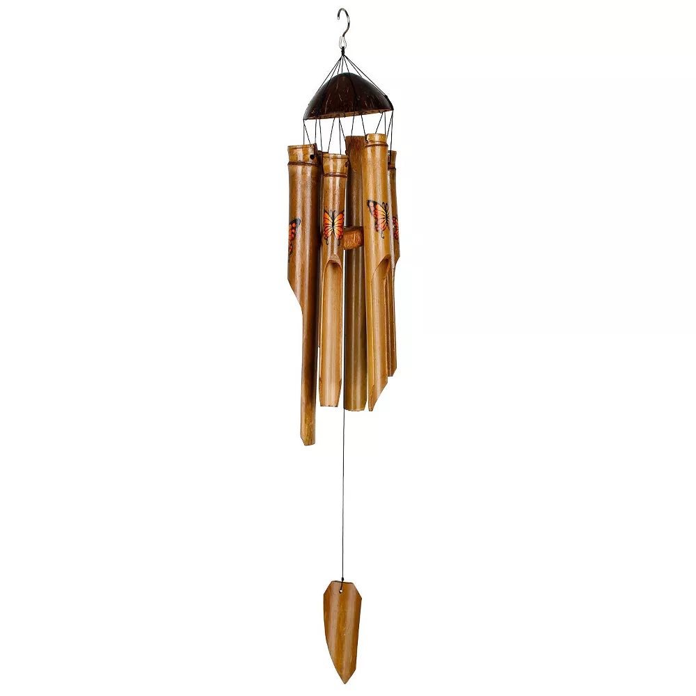 CBUO Wind Chime, Butterfly, Bamboo/Wood, Orange