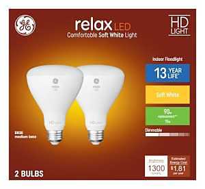93129076 Reflector LED Bulb, BR30 Lamp, 90 W Equivalent, E26/24 Medium Lamp Base, Dimmable, Soft White Light