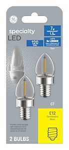 93129008 Night Light Bulb, 1 W, Candelabra Lamp Base, C7 Lamp, 40 Lumens, 3000 K Color Temp