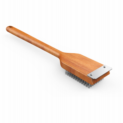 60318Y Grill Brush with Scraper, Stainless Steel Bristle, Wood Handle