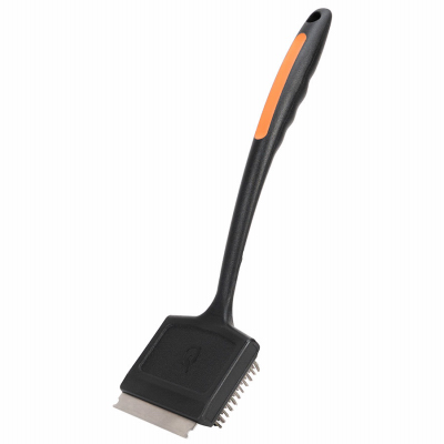 Mr. BAR-B-Q 60307Y Grill Brush with Scraper, Stainless Steel Bristle, TPR Handle, Soft-Grip Handle