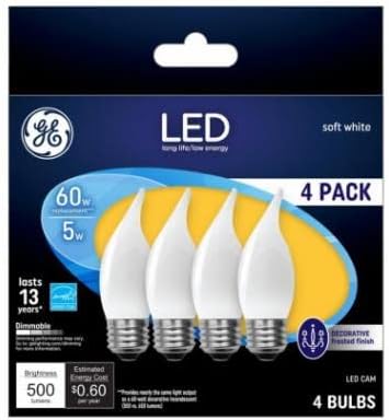 93129351 LED Bulb, Flame Lamp, 60 W Equivalent, Medium Lamp Base, Dimmable, Frosted, Warm White Light