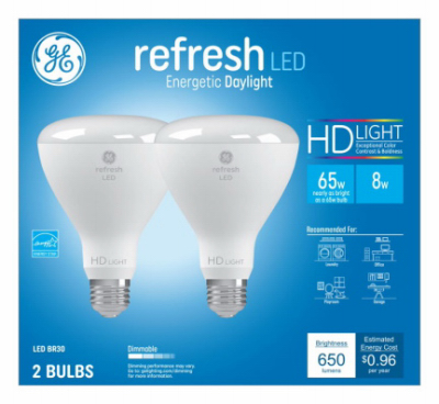 GE 93129888 LED Bulb, BR30 Lamp, 65 W Equivalent, E26 Lamp Base, Dimmable, Daylight Light, 5000 K Color Temp