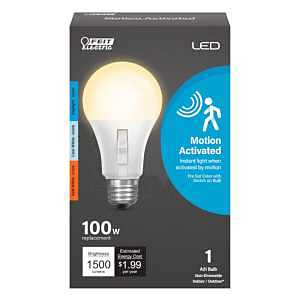 OM1003CCTCAMMLI LED Light Bulb, Motion-Activated, A19 Lamp, 100 W Equivalent, E26 Medium Lamp Base, White