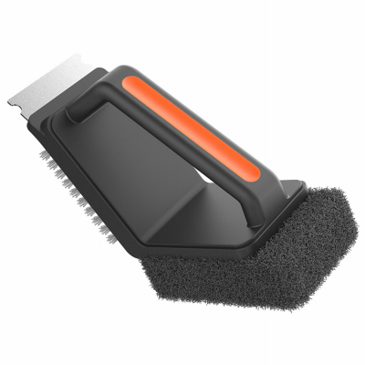 60319Y Dual Head Grill Brush Scrub Pad and Scraper, Stainless Steel Bristle, Thermoplastic Rubber Handle