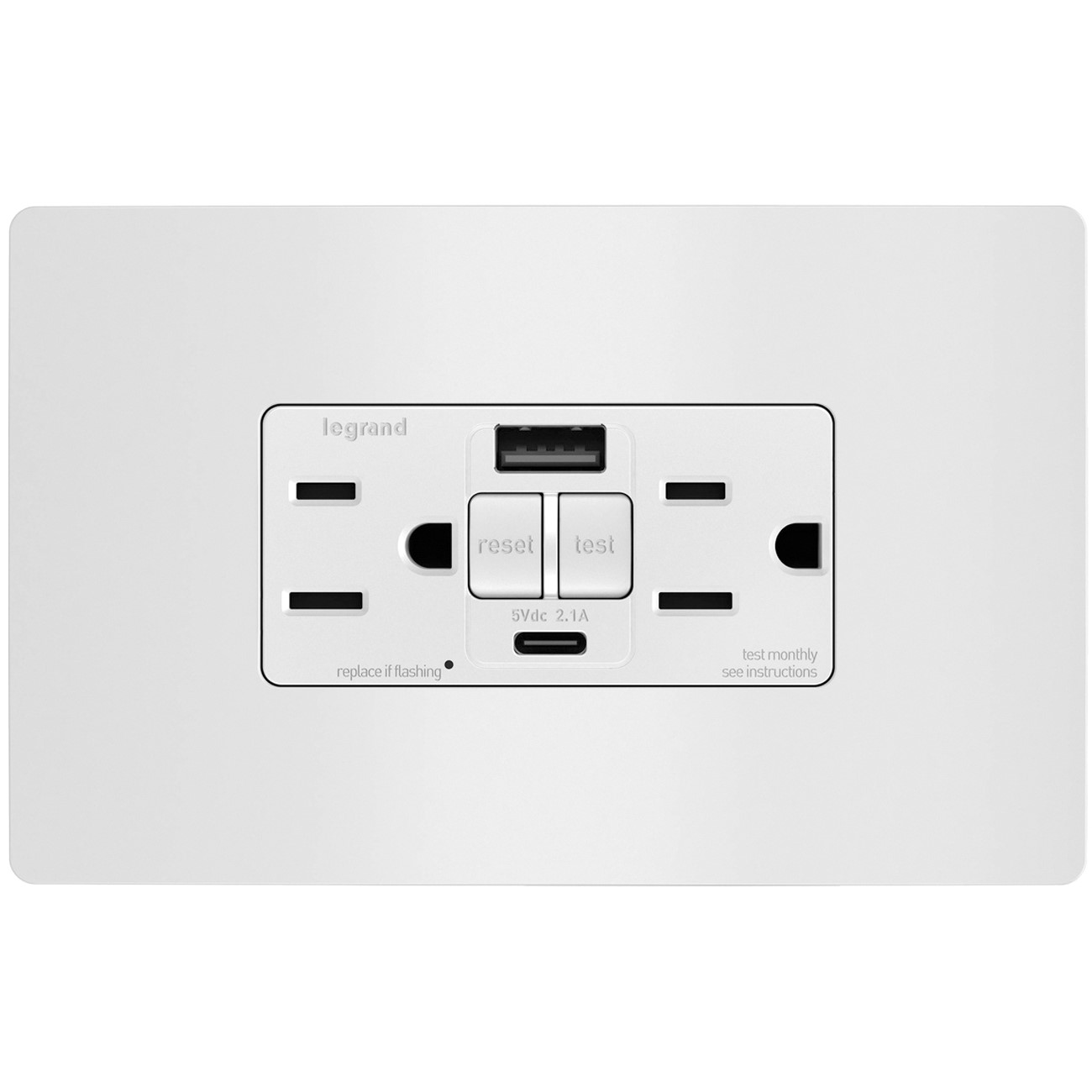 Pass & Seymour radiant Series 1597TRUSBACWC4 GFCI Outlet, 125 V, 15 A, White
