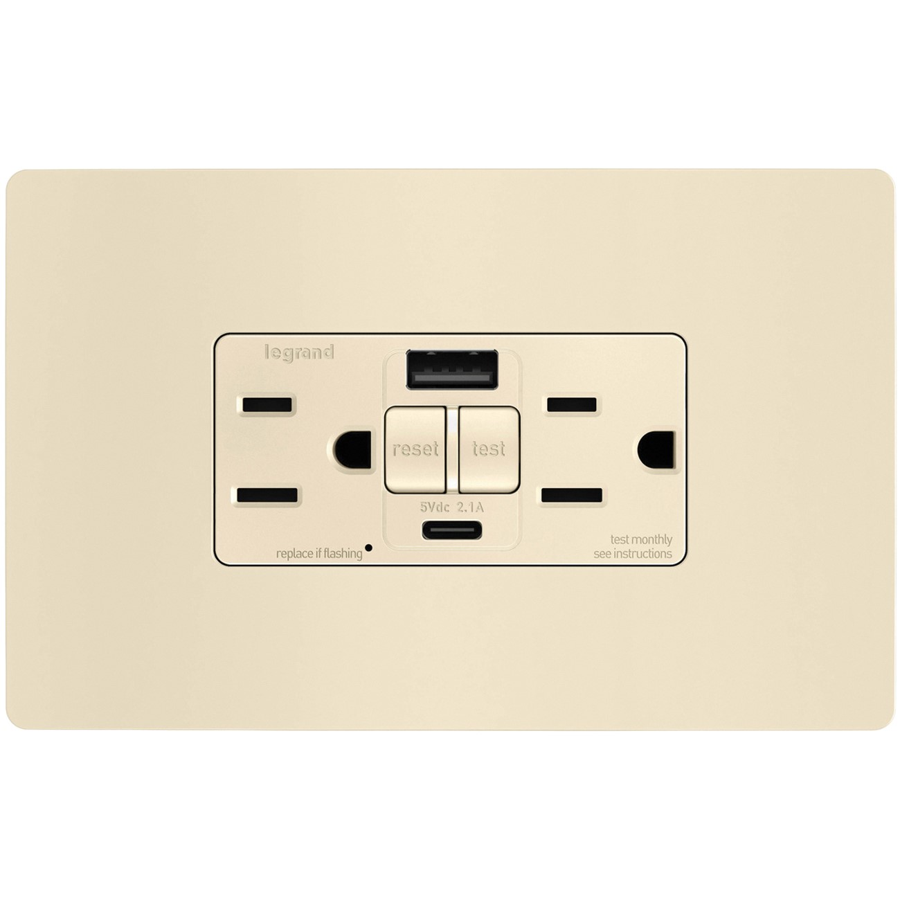 radiant Series 1597TRUSBACLAC4 GFCI Outlet, 125 V, 15 A, Light Almond