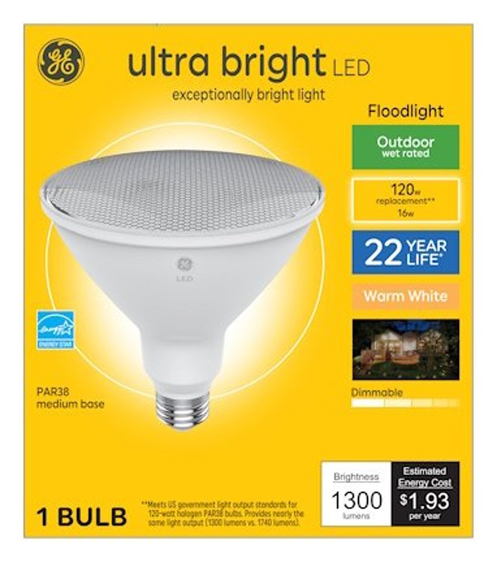 93130019 LED Bulb, PAR38 Lamp, 120 W Equivalent, Medium Lamp Base, Dimmable, White, 3000 K Color Temp