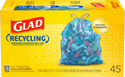 22336 Trash Bag, 13 gal, Plastic, Blue
