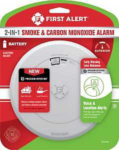 1046795 2-in-1 Smoke and Carbon Monoxide Alarm, Alarm: Audible, Electrochemical, Photoelectric Sensor