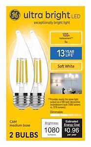 93131752 Bulb, Candle Lamp, 100 W Equivalent, Medium Lamp Base, Yes, Warm White, 2700 K Color Temp