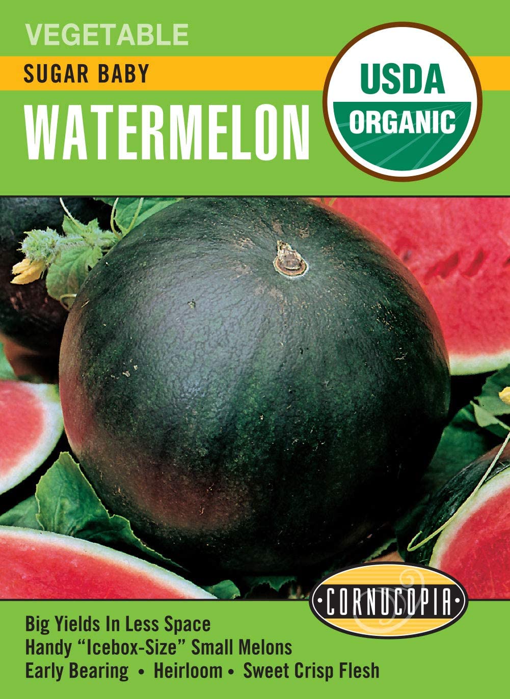 205 Sugar Baby Vegetable Seed, Watermelon, Citrullus Lanatus, Late Spring Planting, Dark Green/Red Bloom, 3 g