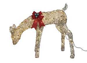 36087 Rattan Reindeer Feeding Doe Yard Decor, 17 in L, 6 in W, Metal/PVC, Gold Glitter, Internal Light