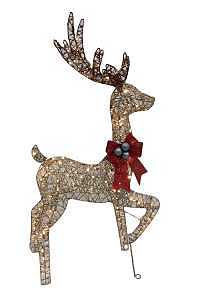 56088 Iridescent Buck with Bow Yard Decor, 18 in L, 6 in W, Metal/PVC, Internal Light