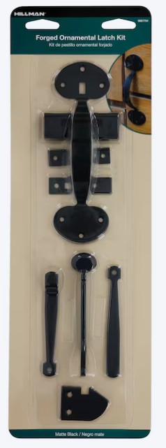 9987754 Ornamental Latch Kit, 16 in L, 5-1/2 in W, Steel, Black