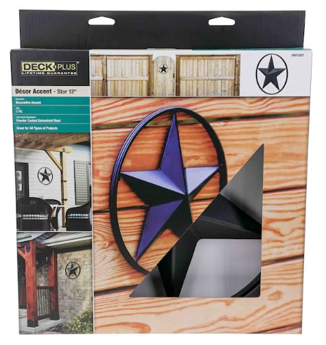 9987207 Star Decor Accent, 12.13 in W, Steel, Black, Powder-Coated Galvanized