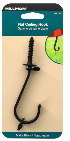 9987748 Plant S Hook, 5 in L, 0.73 in H, Steel, Black