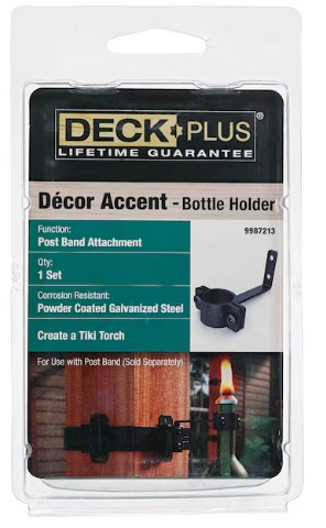 9987213 Bottle Holder Deck Post, 2-1/2 in L, 4.38 in W, Steel, Black, Powder-Coated Galvanized