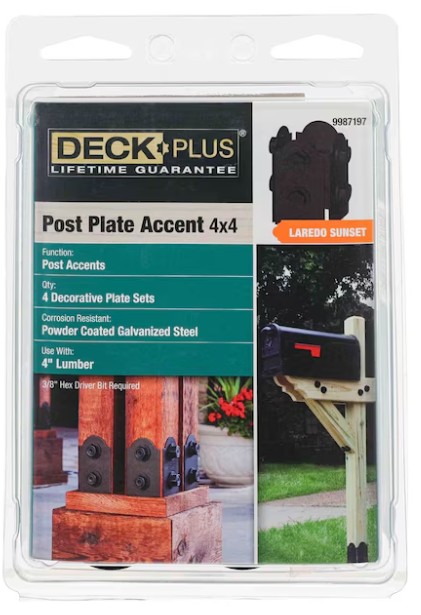 9987197 Post Base Hardware, 4 x 4 in Post, Steel, Black, Powder-Coated