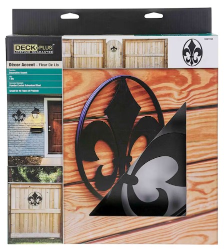 9987198 Fleur De Lis Decor Accent, 12.13 in W, Aluminum, Black, Powder-Coated