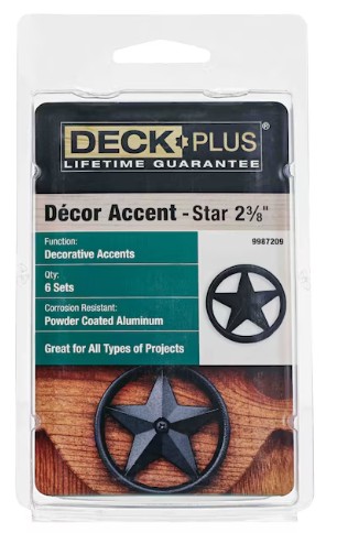 9987209 Star Decor Accent, 2-3/8 in W, Aluminum, Black, Powder-Coated