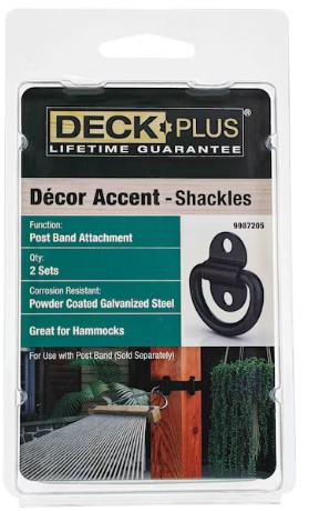 9987205 Shackle Ring Deck Post, 1.76 in W, Steel, Black, Powder-Coated Galvanized