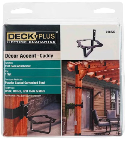 9987201 Phone/Can Holder Deck Post, Steel, Black, Powder-Coated Galvanized