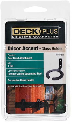 9987214 Wine Glass Holder Deck Post, 4 in W, Steel, Black, Powder-Coated Galvanized