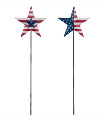 52425 American Star Solar Stakes, 7-1/4 in L, Metal/Acrylic, Red, White & Blue