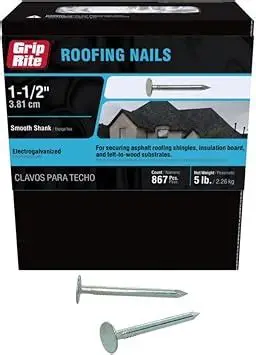 112EGRFG5 Roofing Nail, 1-1/2 in L, Wide Flat Head, 11 ga, Steel, Blue, 867/BX