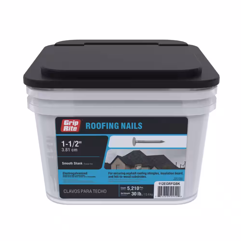 112EGRFGBK Roofing Nail, 1-1/2 in L, Wide Flat Head, 11 ga, Steel, 5210/BX