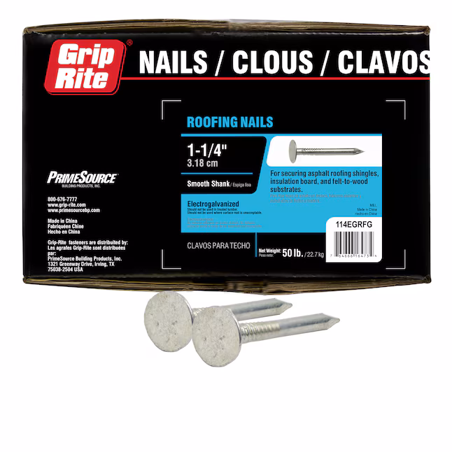 114EGRFG Roofing Nail, 1-1/4 in L, Wide Flat Head, 11 ga, Steel, 9785/BX