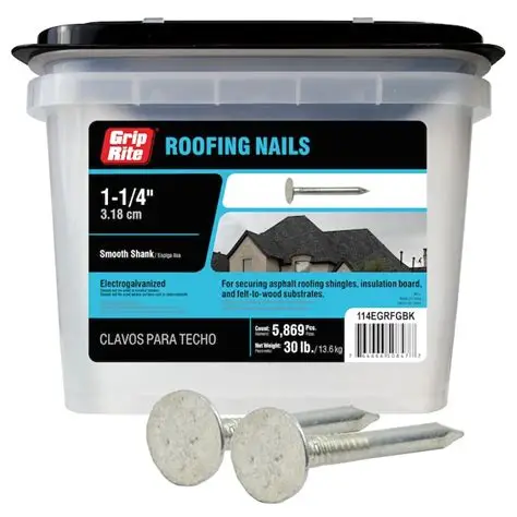114EGRFGBK Roofing Nail, 1-1/4 in L, Wide Flat Head, 11 ga, Steel, 5869/BX