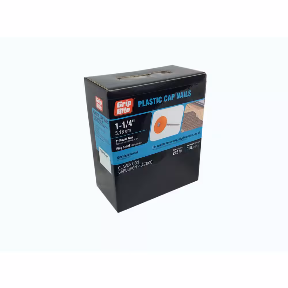 114PRCAP1 Cap Nail, 1-1/4 in L, Wide Flat Head, 12 ga, Steel, Plastic, 288/BX