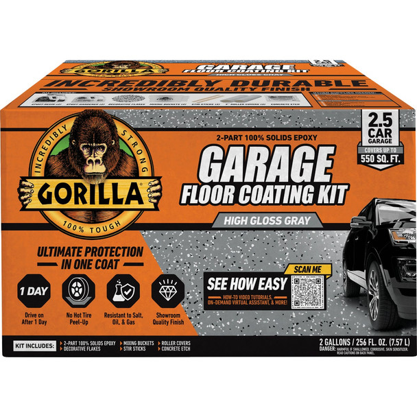 117994 Garage Floor Coating Kit, For 2.5 Car Garage, High-Gloss, Gray