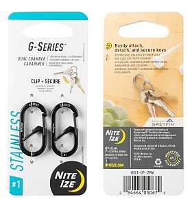 G Series GS1-01-2R6 #1 Dual Carabiner, 1-3/8 in L, Stainless Steel, Black, 2 Pack