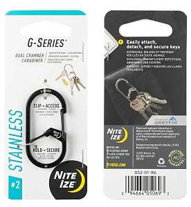 G Series GS2-01-R6 #2 Dual Carabiner, 2 in L, Stainless Steel, Black