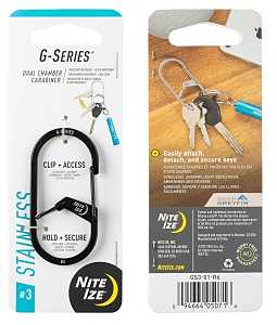 G Series GS3-01-R6 #3 Dual Carabiner, 2-1/2 in L, Stainless Steel, Black/Silver