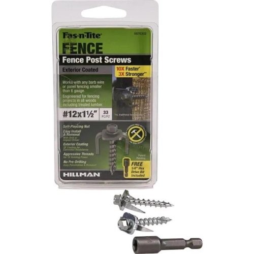 9976303 Fence Post Screw, #12 Thread, 1-1/2 in L, Coarse Thread, Hex Drive, Type 17 Point, Steel, Ceramic