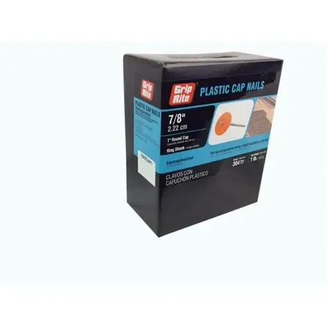 78PRCAP1Cap Nail, 7/8 in L, Round Head, 21 ga, Plastic/Steel, 304/BX