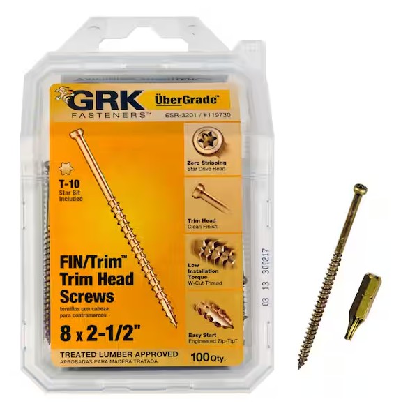 FIN/Trim 17730 Screw, #8 Thread, 2-1/2 in L, Trim Head, Star Drive, Brass, Steel, 100/PK